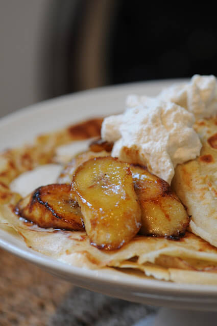 Warm Banana and Maple Syrup Pancakes with Cinnamon Cream