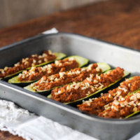 Courgette or Zucchini Boats with Bolognese Sauce {Paleo Friendly}