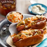 Seattle-Style Cream Cheese Hot Dogs with a Quick Pickled Cabbage Salad