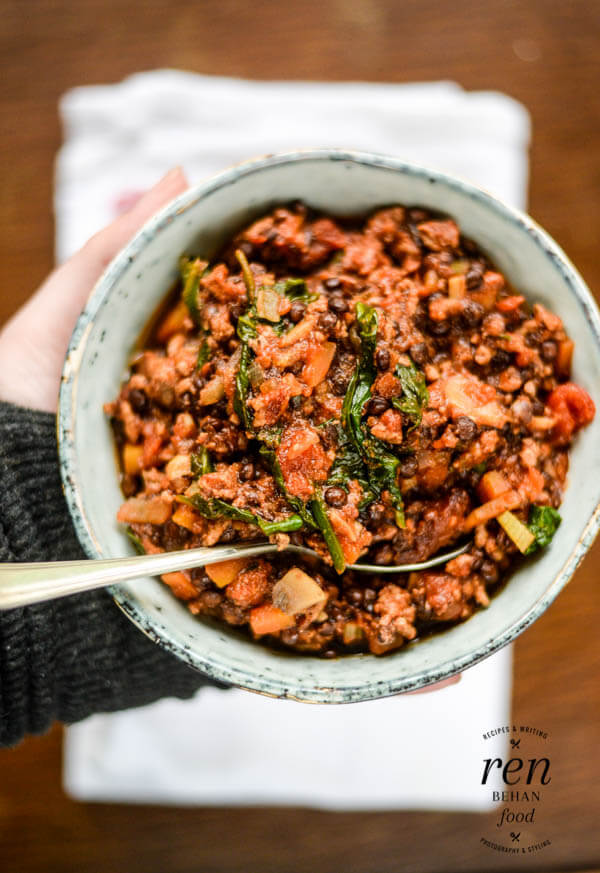 Healthy Beef Ragù with Puy Lentils and Spinach
